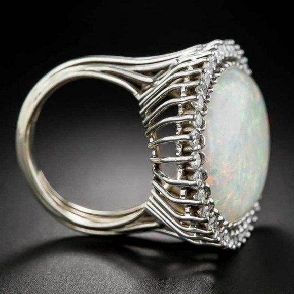 NEW Huge Opal Diamond 925 Sterling Silver Ring - Picture 7 of 9